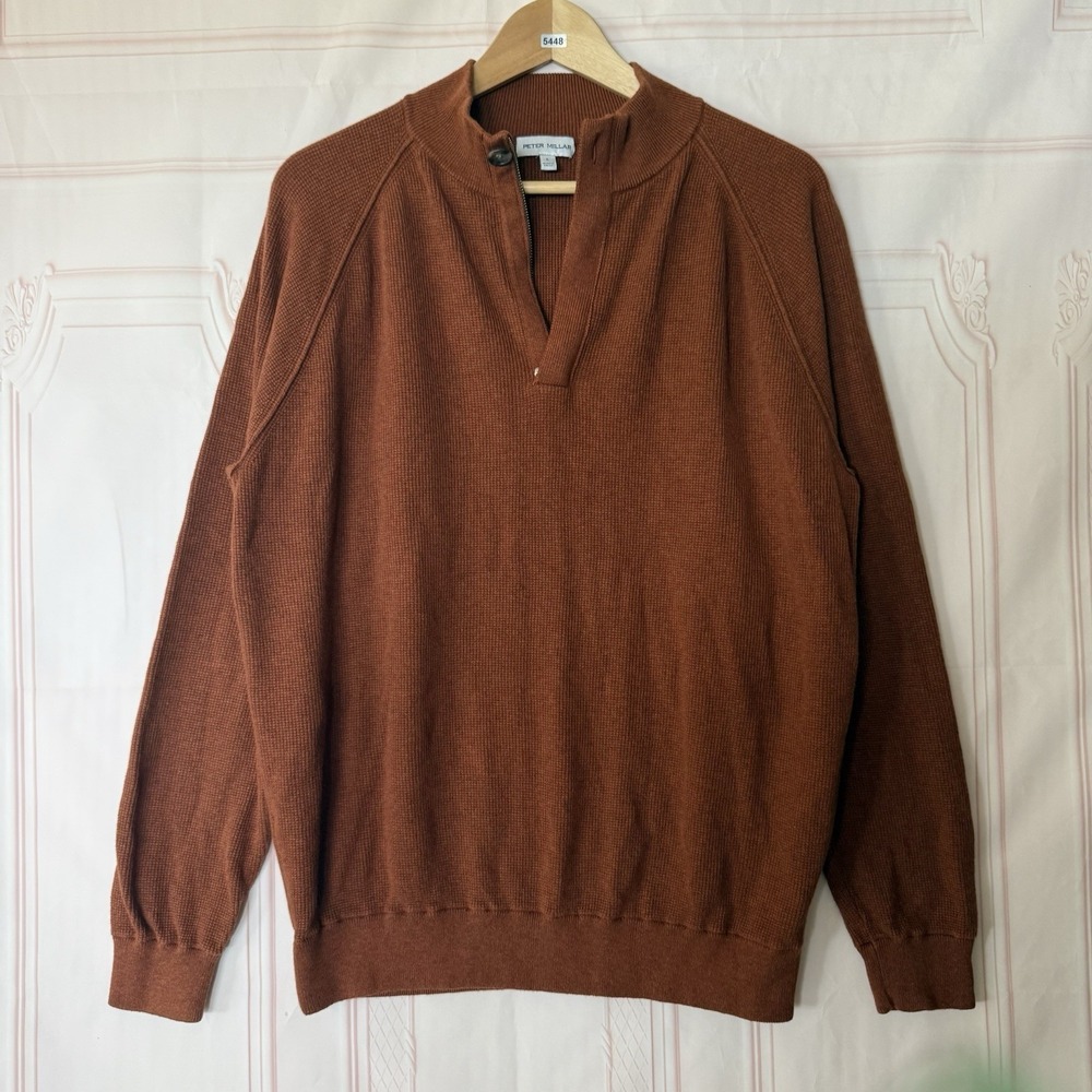 Peter Millar Davenport Basketweave Quarter-Zip Sweater In Cider Sz L $275